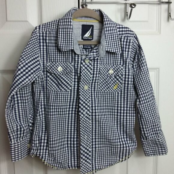 Nautica Gingham Plaid Button Long Sleeve Shirt 3T - Picture 1 of 3